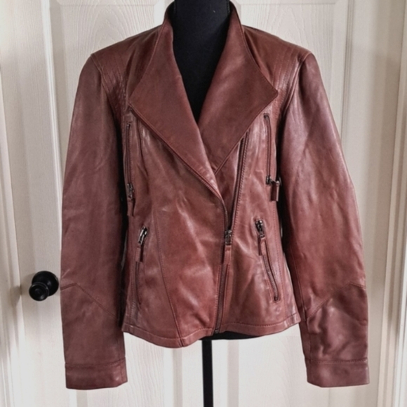 Wilson Leather Soft Lightweight Zip up Biker Moto Brown Structured Jacket - Picture 3 of 11
